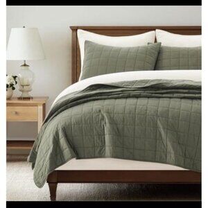 EVERGRACEHOME 100% Cotton Box Stitch Quilt Bedding Set King Size 3 Pieces New